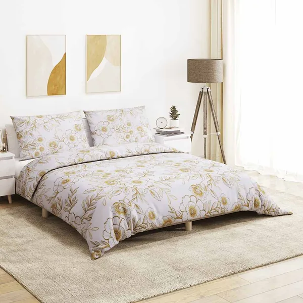Ensemble de housse de couette blanc et marron 155x220 cm Coton