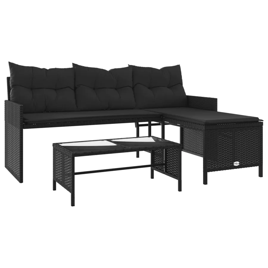 Canapé de jardin avec table et coussins en forme de L noir - 2