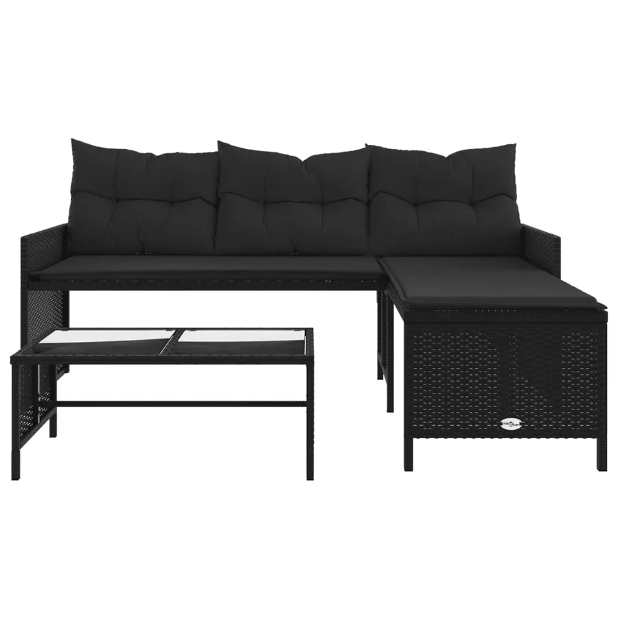 Canapé de jardin avec table et coussins en forme de L noir - 5