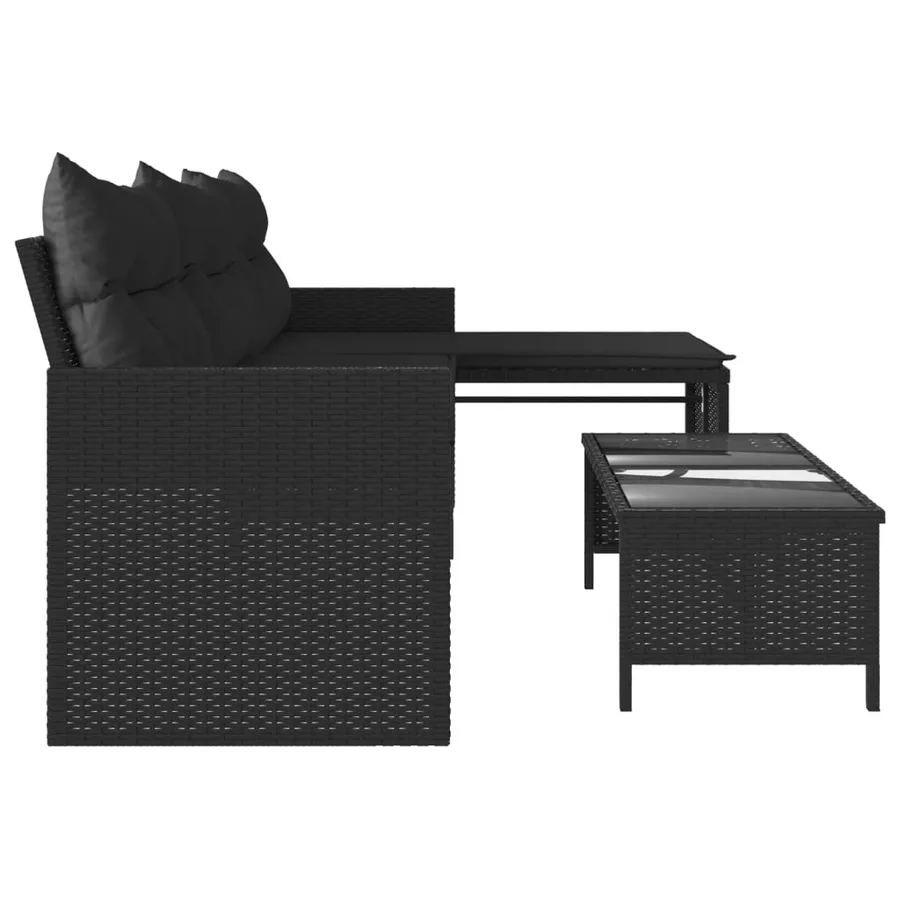 Canapé de jardin avec table et coussins en forme de L noir - 6