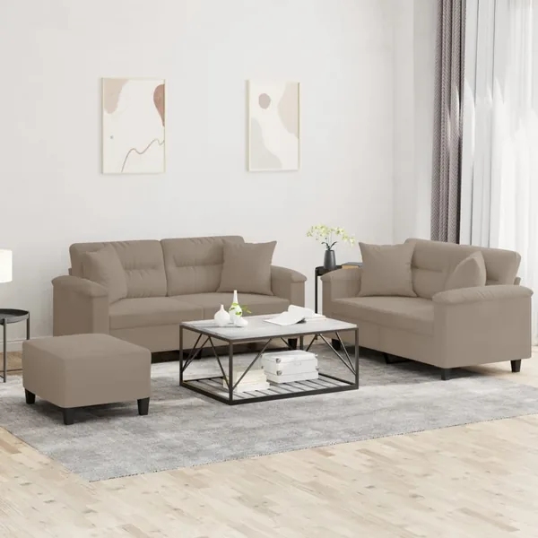 Ensemble de canapés 3 pcs avec coussins Taupe Tissu microfibre
