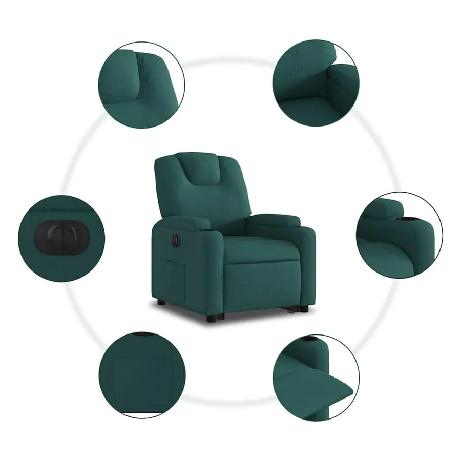 Fauteuil inclinable électrique vert foncé tissu - 8