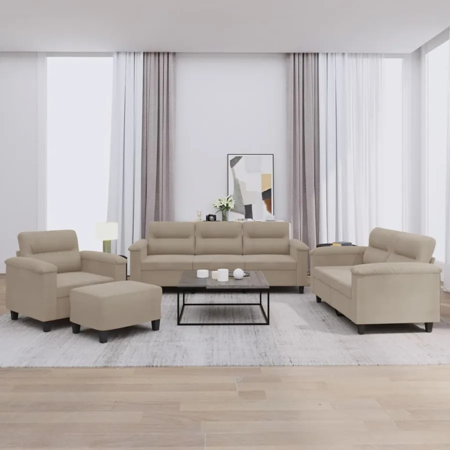 Ensemble de canapés 4 pcs avec coussins taupe tissu microfibre