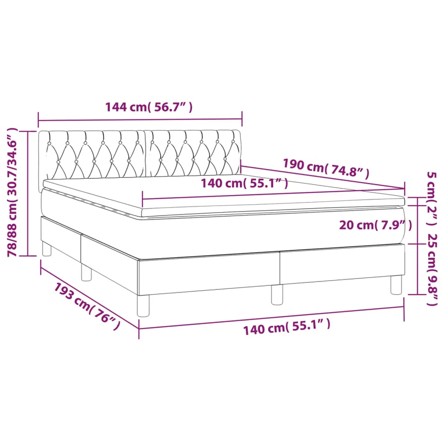 Sommier à lattes de lit avec matelas Gris clair 140x190cm Tissu - 7