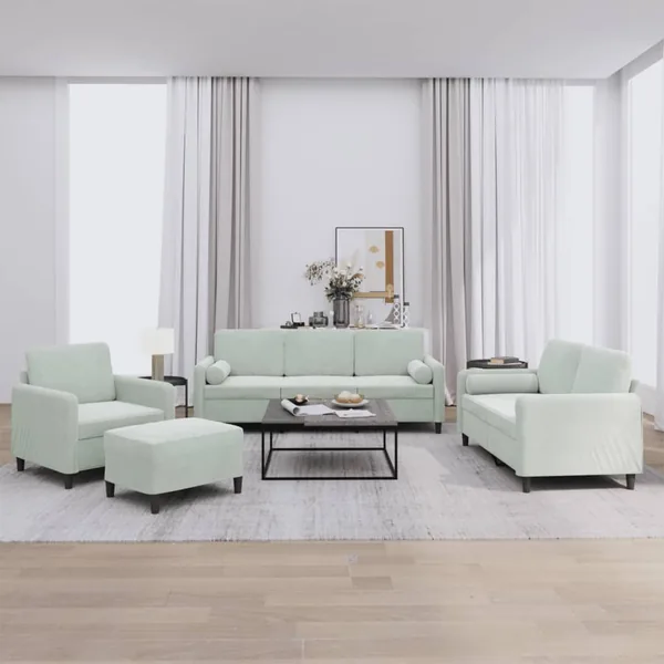 Ensemble de canapés 4 pcs avec coussins gris clair velours