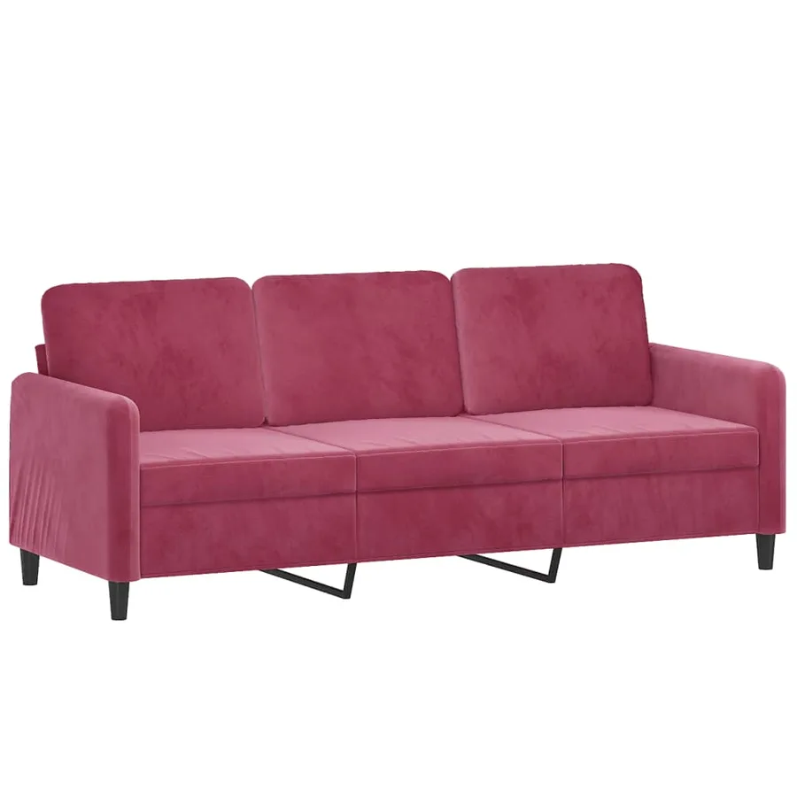 Ensemble de canapés 3 pcs avec coussins rouge bordeaux velours - 4