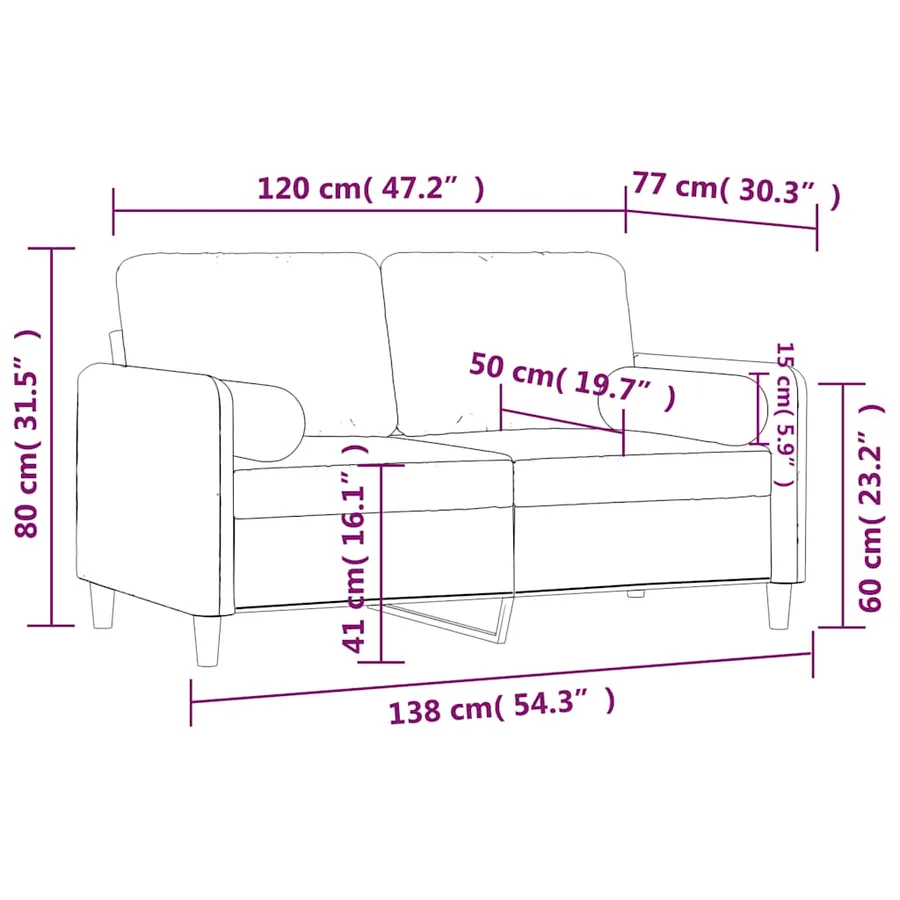 Canapé 2 places avec oreillers décoratifs brun 120 cm velours - 8