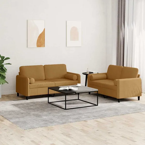 Ensemble de canapés 2 pcs avec coussins marron velours