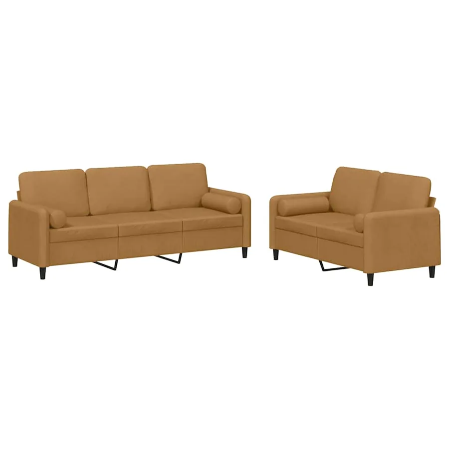Ensemble de canapés 2 pcs avec coussins marron velours - 2