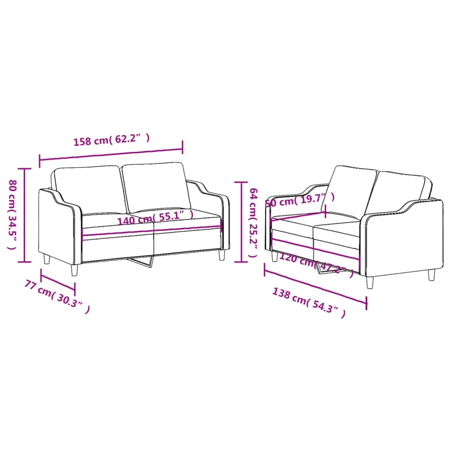 Ensemble de canapés 2 pcs avec coussins Gris clair Tissu - 6