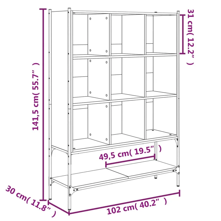Bibliothèque sonoma gris 102x30x141,5 cm bois d'ingénierie - 10