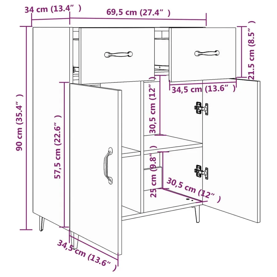 Buffet blanc 69,5x34x90 cm bois d'ingénierie - 8