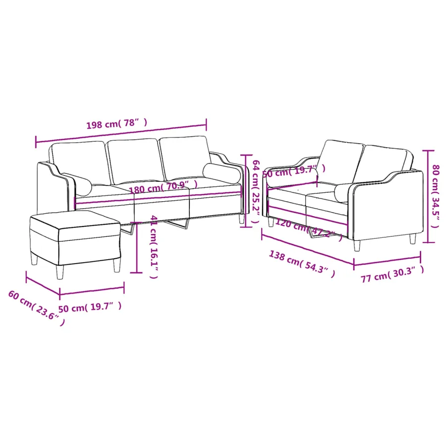 Ensemble de canapés 3 pcs avec coussins jaune clair tissu - 10
