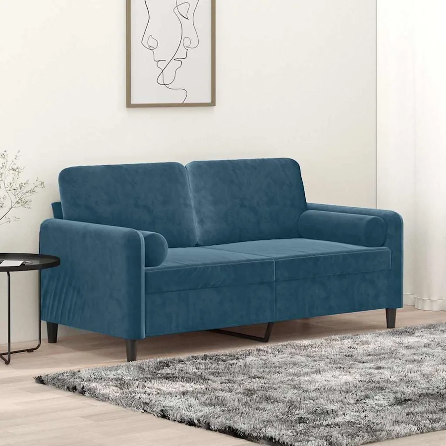Canapé 2 places avec oreillers décoratifs bleu 140 cm velours