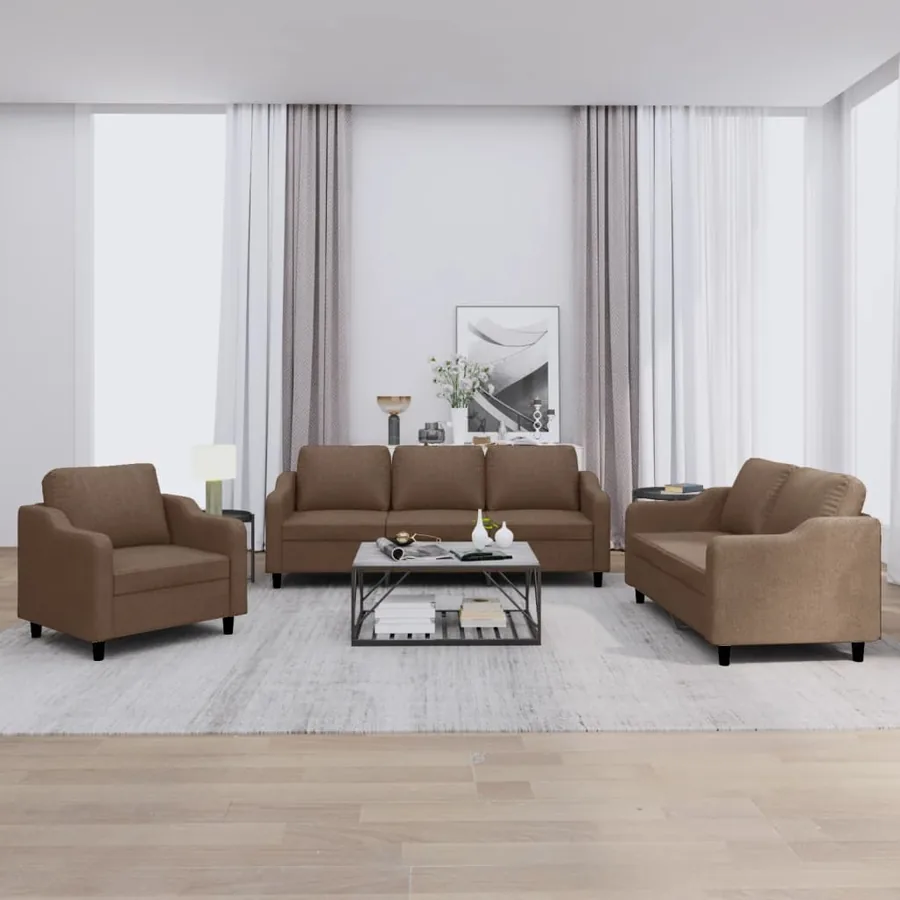 Ensemble de canapés 3 pcs avec coussins Marron Tissu