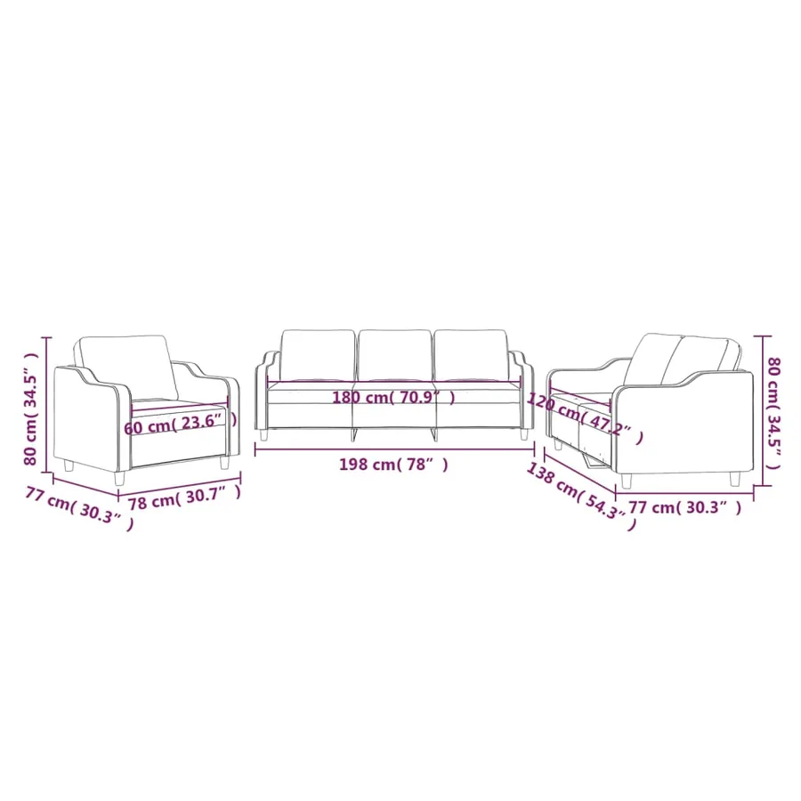 Ensemble de canapés 3 pcs avec coussins Marron Tissu - 8