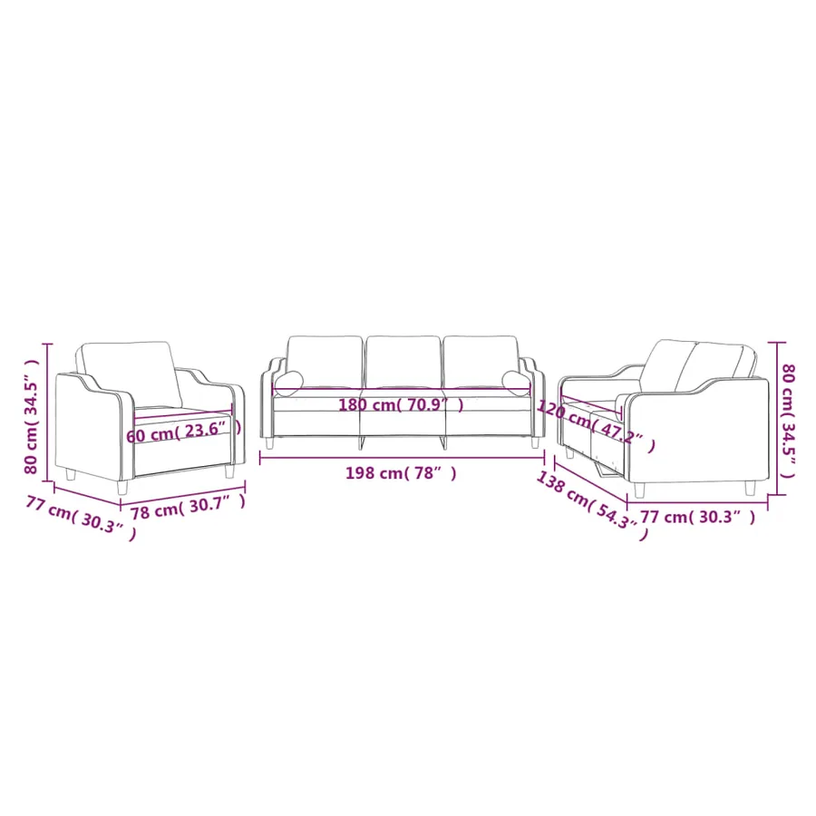 Ensemble de canapés 3 pcs avec coussins noir tissu - 10
