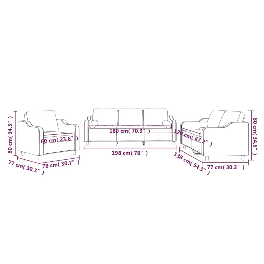 Ensemble de canapés 3 pcs avec coussins rouge bordeaux tissu - 10