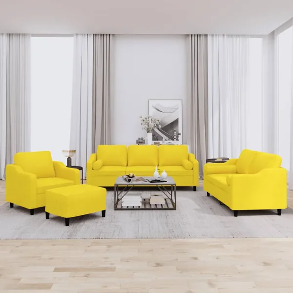 Ensemble de canapés 4 pcs avec coussins jaune clair tissu