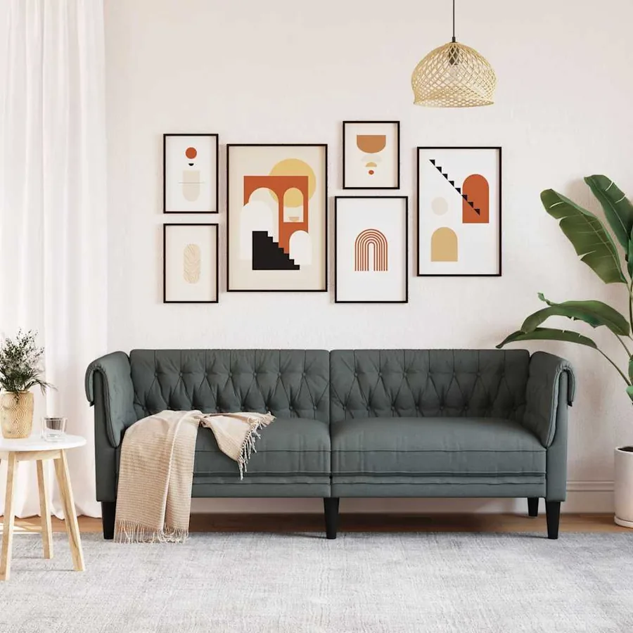 Canapé Chesterfield 3 places gris foncé tissu - 3