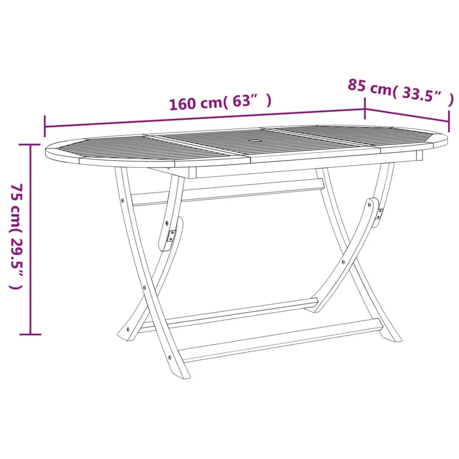 Table pliable de jardin 160x85x75 cm bois d'acacia solide - 9
