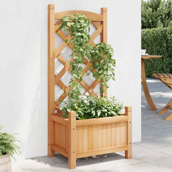 Jardinière avec treillis marron bois massif de sapin