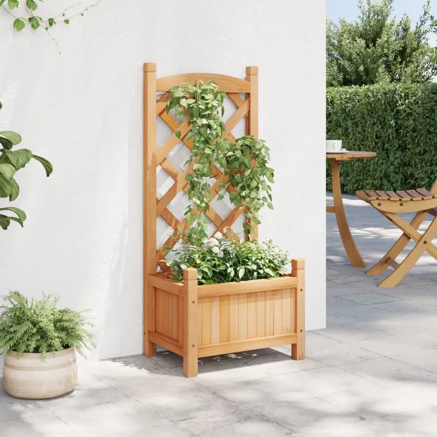Jardinière avec treillis marron bois massif de sapin - 3