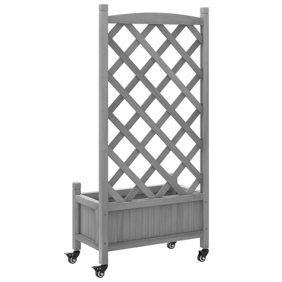 Jardinière avec treillis et roues gris bois massif de sapin - 6