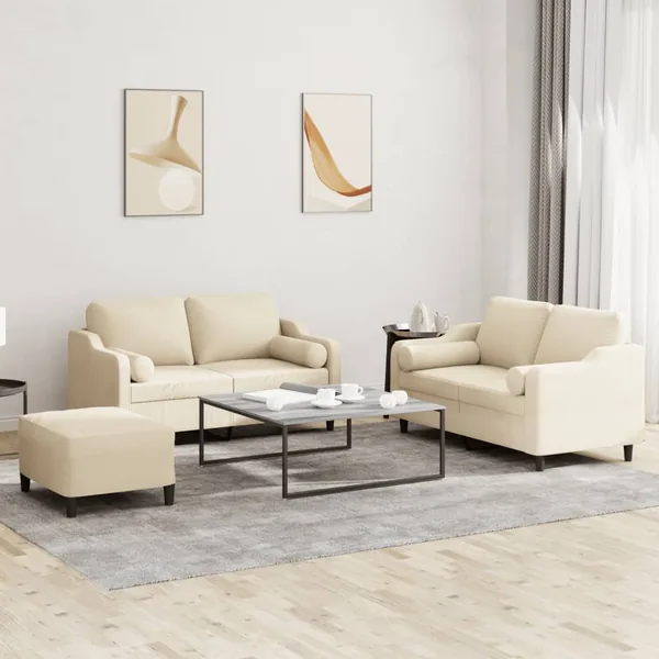 Ensemble de canapés 3 pcs avec coussins crème tissu