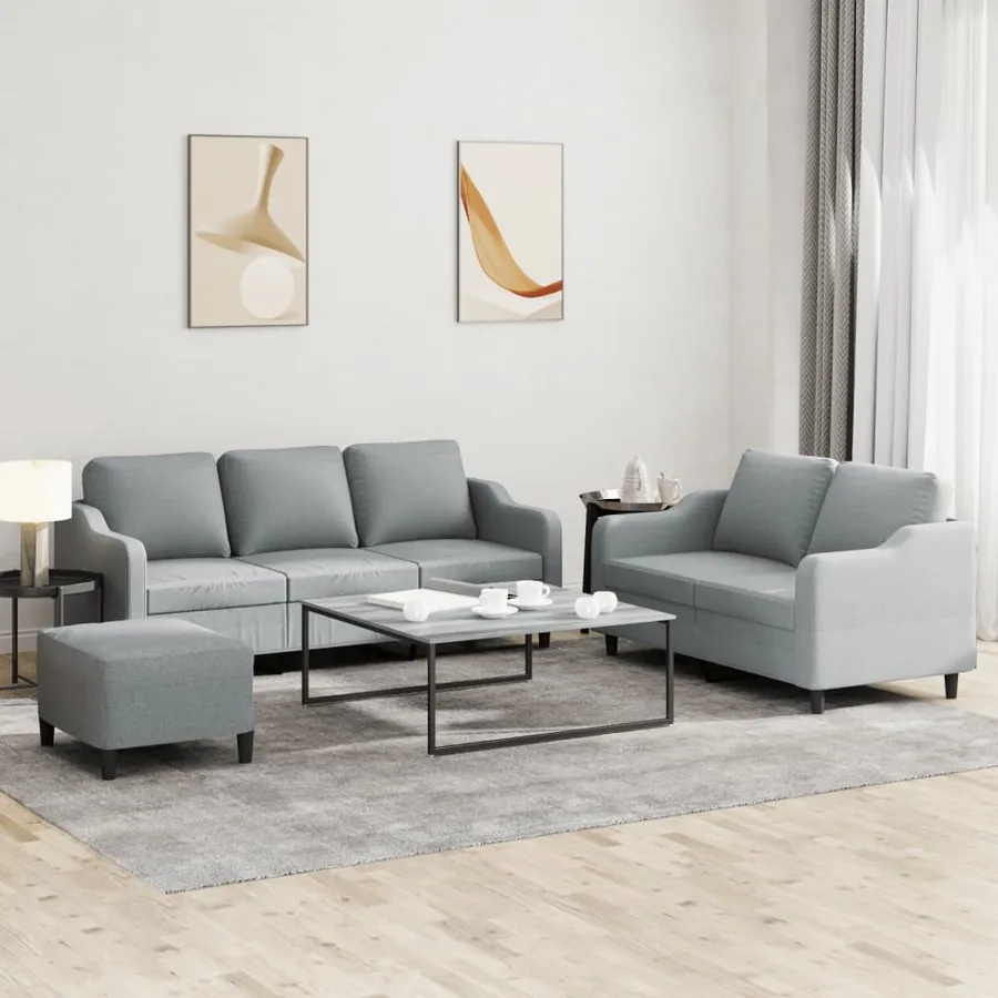 Ensemble de canapés 3 pcs avec coussins Gris clair Tissu