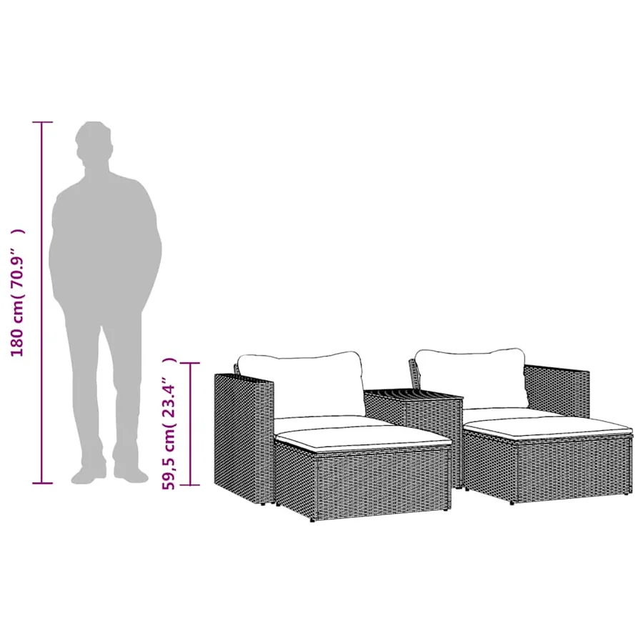 Salon de jardin 5 pcs avec coussins noir résine tressée acacia - 10