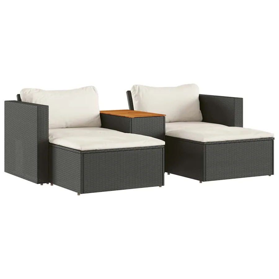 Salon de jardin 5 pcs avec coussins noir résine tressée acacia - 2
