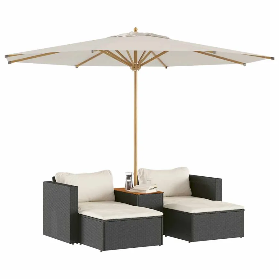 Salon de jardin 5 pcs avec coussins noir résine tressée acacia - 4