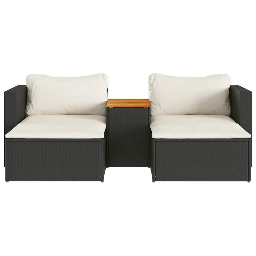 Salon de jardin 5 pcs avec coussins noir résine tressée acacia - 5