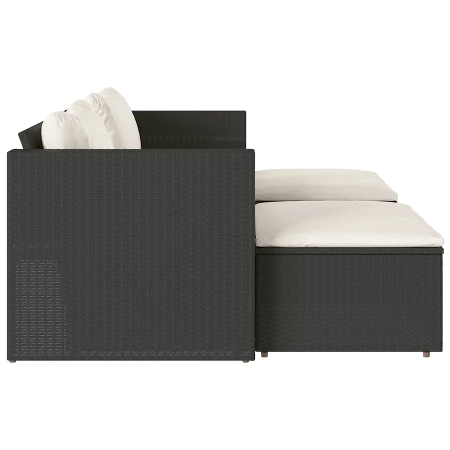 Salon de jardin 5 pcs avec coussins noir résine tressée acacia - 6