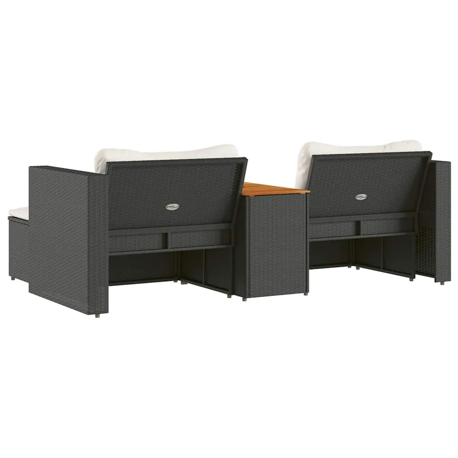 Salon de jardin 5 pcs avec coussins noir résine tressée acacia - 7