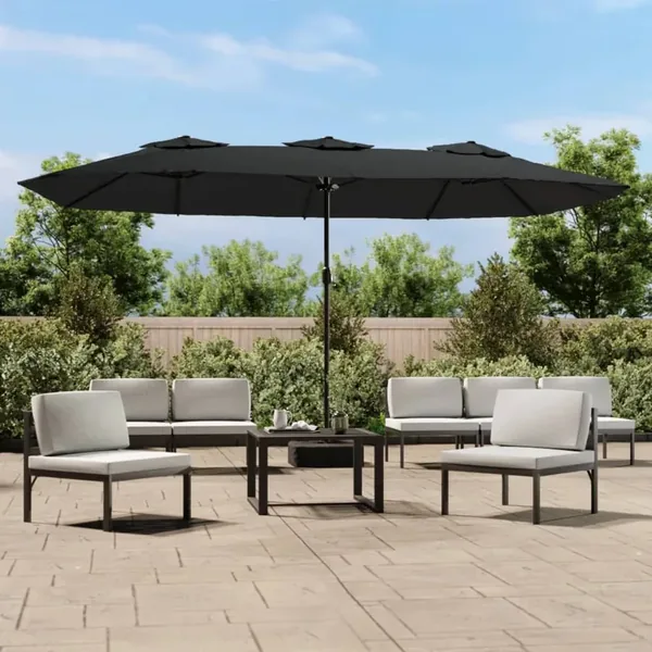 Parasol de jardin à double tête avec LED noir 449x265 cm